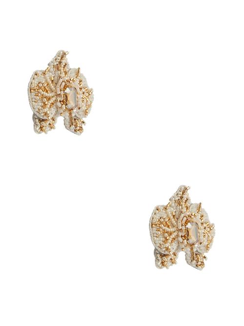 Guess Gold-Tone and White Beaded Orchid Stud Earring Goud | GUESS-SN30293