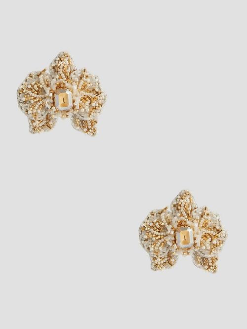 Guess Gold-Tone and White Beaded Orchid Stud Earring Goud | GUESS-SN30293