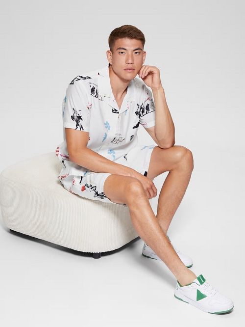 Guess Graffiti Sandwashed Woven Shorts Wit | GUESS-SN31332