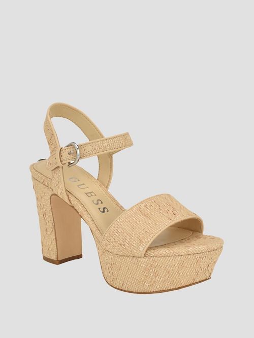Guess Haldem Platform Block Heels Beige | GUESS-SN29785