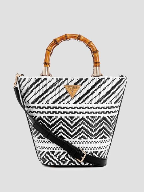 Guess Happyland Straw Mini Tote Zwart | GUESS-SN29435