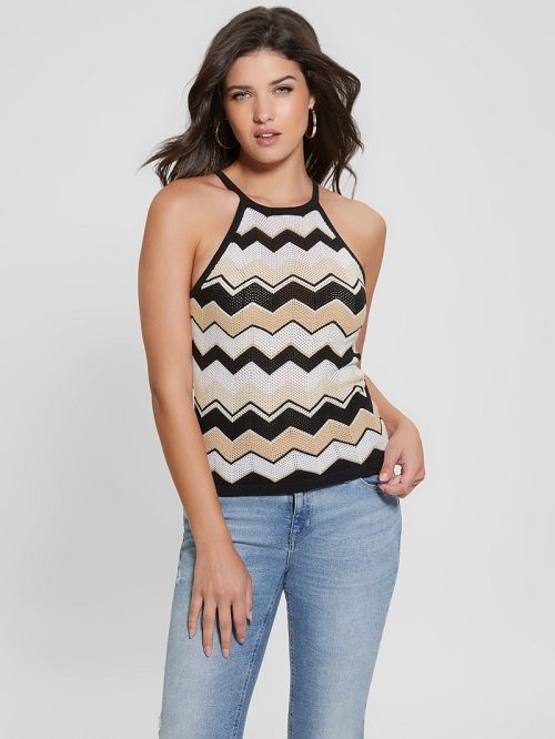 Guess Harper Chevron Stripe Sweater Tank Zwart | GUESS-SN27621