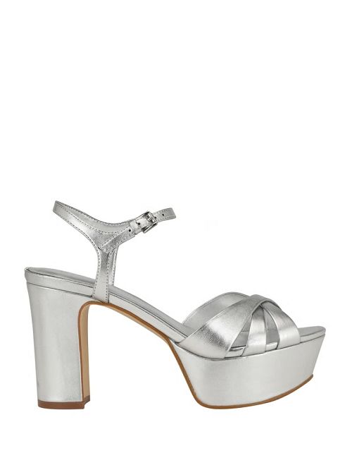 Guess Haylo Crisscross Platform Block Heels Zilver | GUESS-SN29774