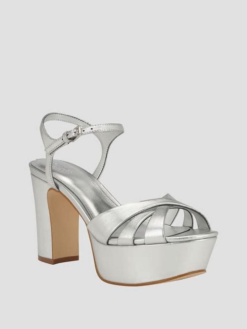 Guess Haylo Crisscross Platform Block Heels Zilver | GUESS-SN29774