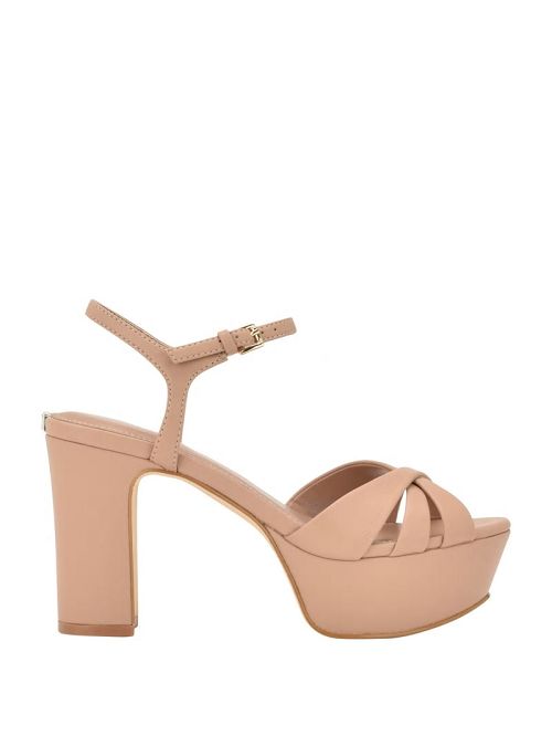 Guess Haylo Crisscross Platform Block Heels Beige | GUESS-SN29791