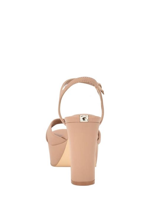 Guess Haylo Crisscross Platform Block Heels Beige | GUESS-SN29791