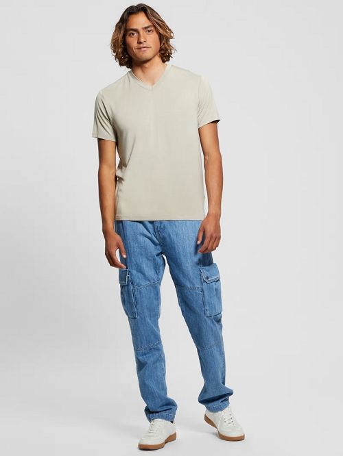 Guess Heavy Jersey V-Neck Tee Beige | GUESS-SN30516