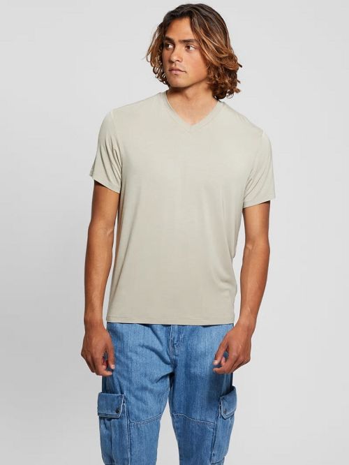 Guess Heavy Jersey V-Neck Tee Beige | GUESS-SN30516