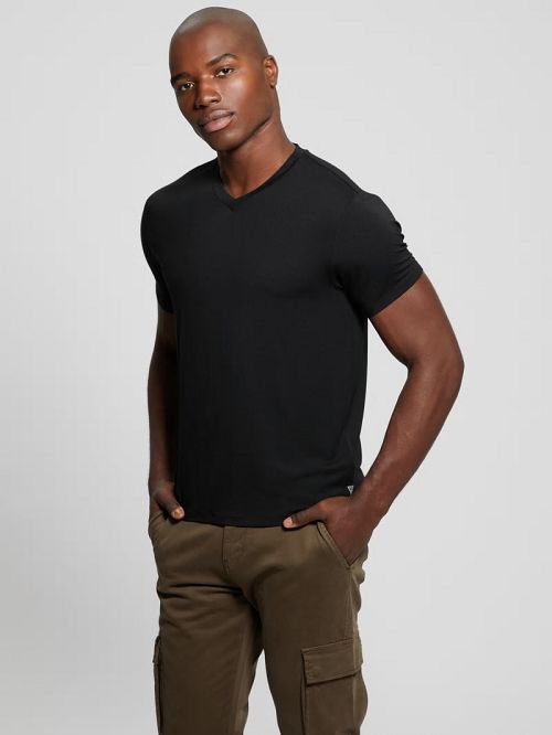 Guess Heavy Jersey V-Neck Tee Zwart | GUESS-SN30496