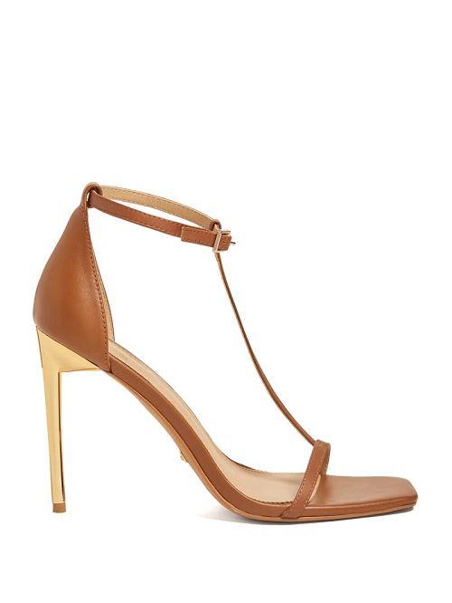 Guess Heeled T-Strap Sandal Bruin | GUESS-SN29812