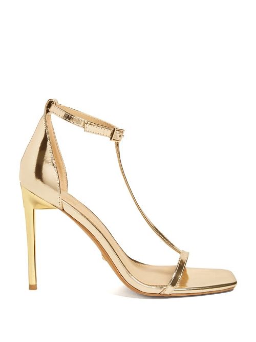 Guess Heeled T-Strap Sandal Goud | GUESS-SN29806