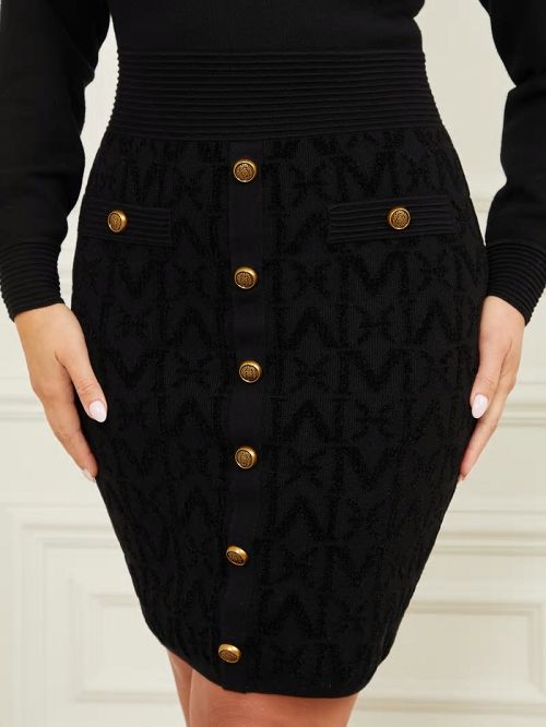 Guess Hermione Boat-Neck Sweater Dress Zwart | GUESS-SN26960