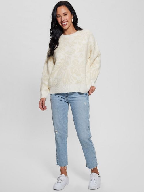 Guess Hibiscus Wool-Blend Sweater Wit | GUESS-SN27722