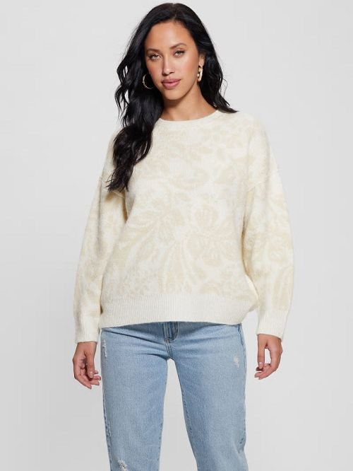 Guess Hibiscus Wool-Blend Sweater Wit | GUESS-SN27722