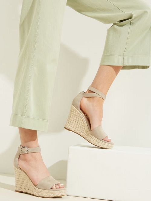 Guess Hidy Suede Espadrille Wedges Bruin | GUESS-SN29618