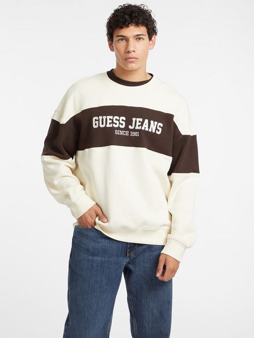 Guess Horizontal Stripe Crewneck Sweatshirt Wit | GUESS-SN30986