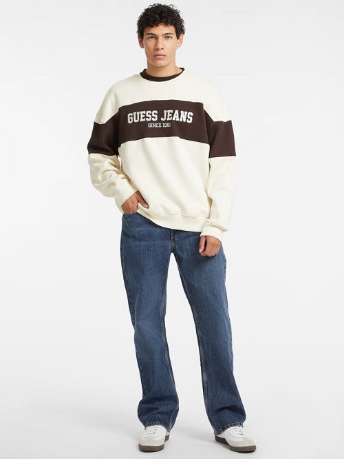 Guess Horizontal Stripe Crewneck Sweatshirt Wit | GUESS-SN30986