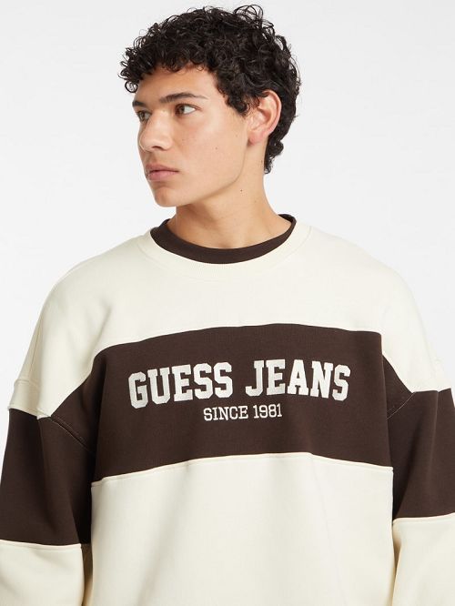 Guess Horizontal Stripe Crewneck Sweatshirt Wit | GUESS-SN30986