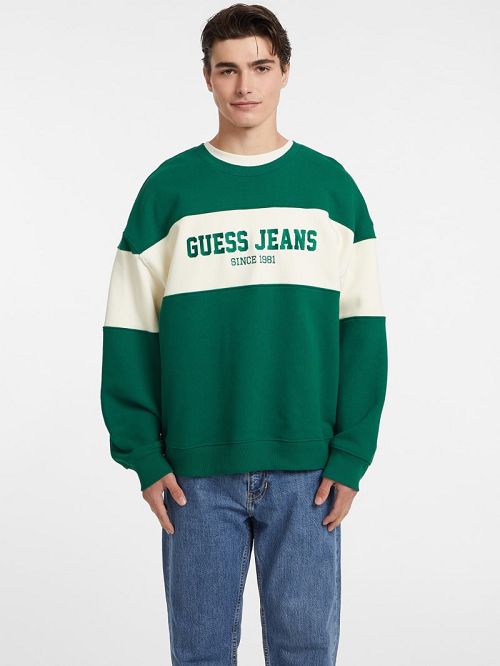 Guess Horizontal Stripe Crewneck Sweatshirt Groen | GUESS-SN31009