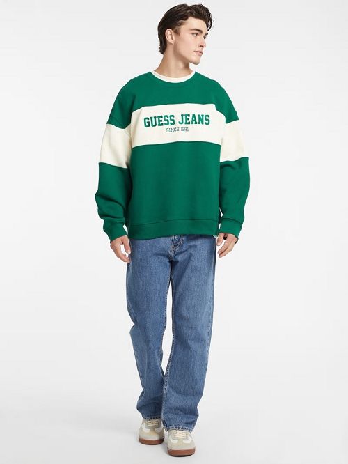 Guess Horizontal Stripe Crewneck Sweatshirt Groen | GUESS-SN31009