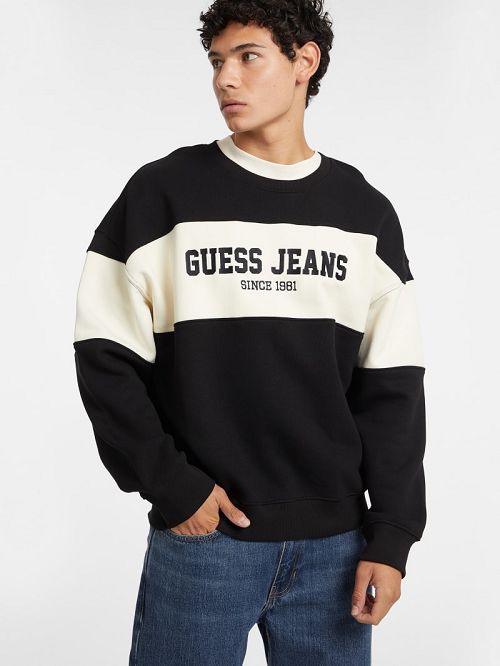 Guess Horizontal Stripe Crewneck Sweatshirt Zwart | GUESS-SN31018