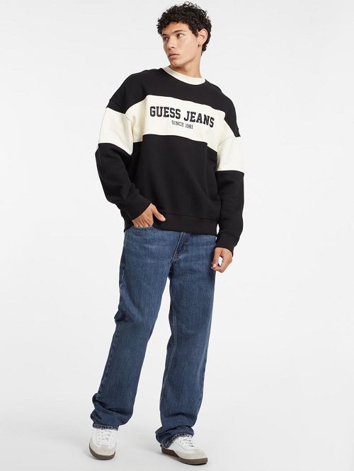 Guess Horizontal Stripe Crewneck Sweatshirt Zwart | GUESS-SN31018