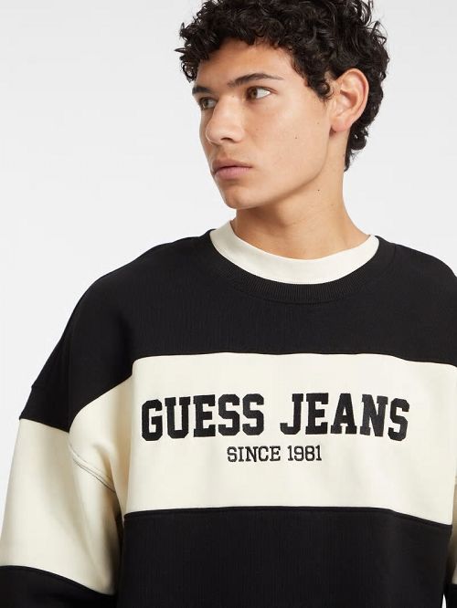 Guess Horizontal Stripe Crewneck Sweatshirt Zwart | GUESS-SN31018