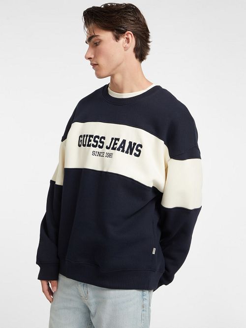 Guess Horizontal Stripe Crewneck Sweatshirt Blauw | GUESS-SN31022