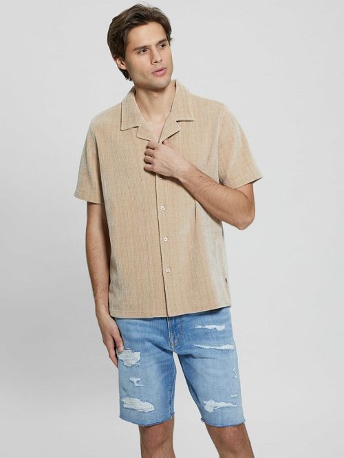 Guess Imperial Textured Knit Shirt Beige | GUESS-SN31195