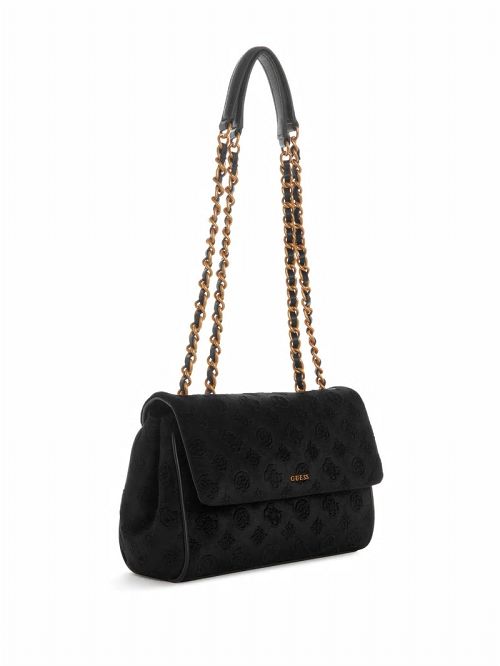 Guess Inia Velvet Convertible Crossbody Zwart | GUESS-SN29101
