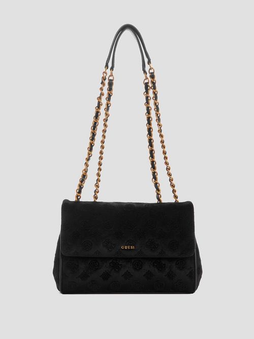 Guess Inia Velvet Convertible Crossbody Zwart | GUESS-SN29101