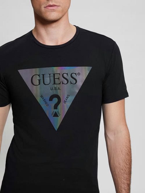 Guess Iridescent Logo Graphic Tee Zwart | GUESS-SN30538