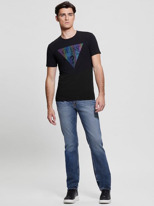 Guess Iridescent Logo Graphic Tee Zwart | GUESS-SN30538