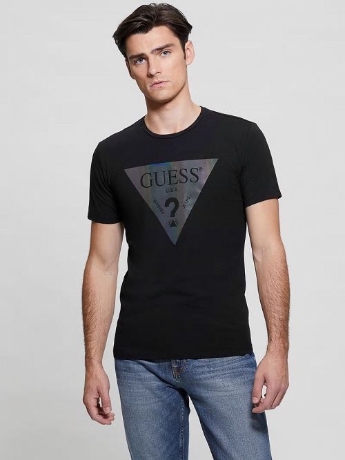 Guess Iridescent Logo Graphic Tee Zwart | GUESS-SN30538
