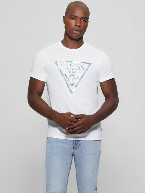 Guess Iridescent Signature Tee Wit | GUESS-SN30530