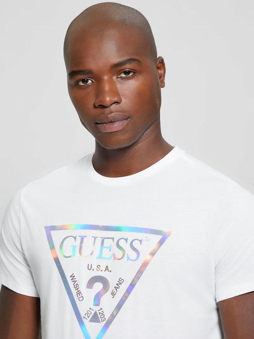 Guess Iridescent Signature Tee Wit | GUESS-SN30530