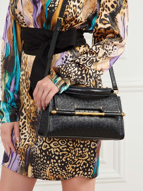 Guess Iris Bamboo Mini Leather Satchel Zwart | GUESS-SN29308