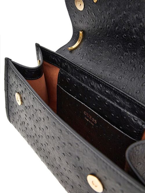 Guess Iris Bamboo Mini Leather Satchel Zwart | GUESS-SN29308