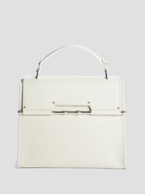 Guess Iris Leather Top Handle Bag Beige | GUESS-SN29284