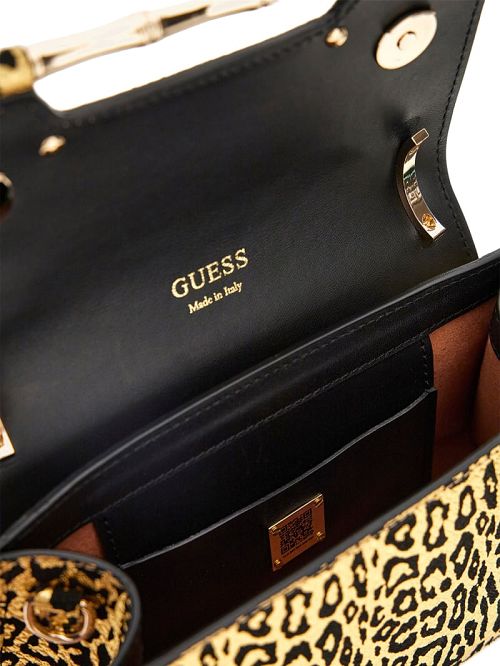 Guess Iris Leopard Mini Top Handle Bag Goud | GUESS-SN28657