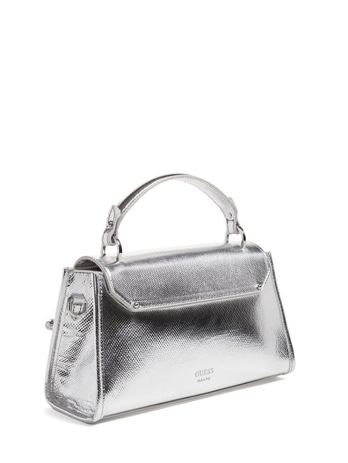 Guess Iris Metallic Leather Top Handle Bag Zilver | GUESS-SN29281