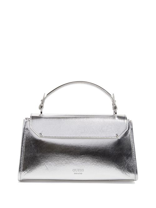 Guess Iris Metallic Leather Top Handle Bag Zilver | GUESS-SN29281