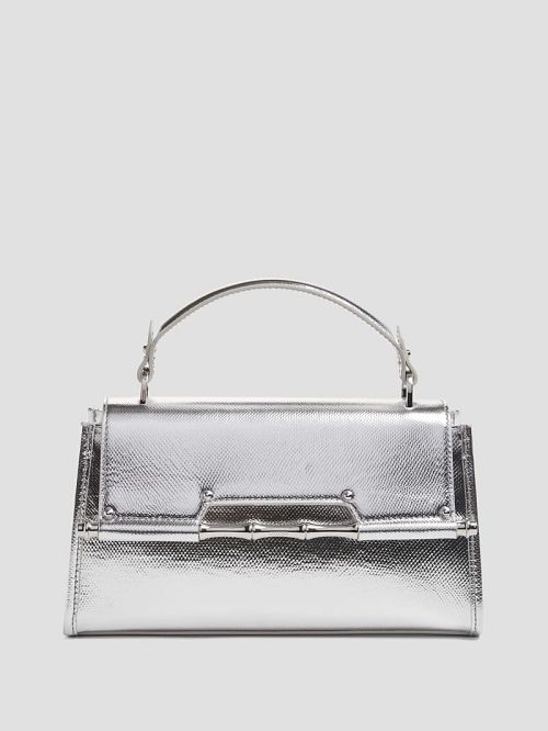 Guess Iris Metallic Leather Top Handle Bag Zilver | GUESS-SN29281