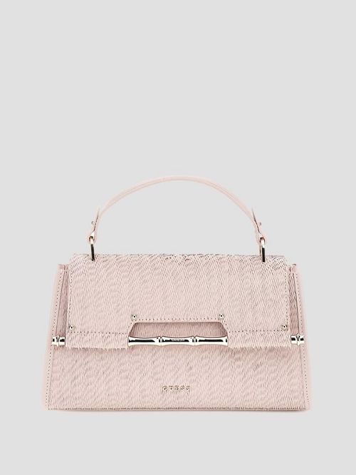 Guess Iris Textured Leather Top Handle Bag Beige | GUESS-SN29298