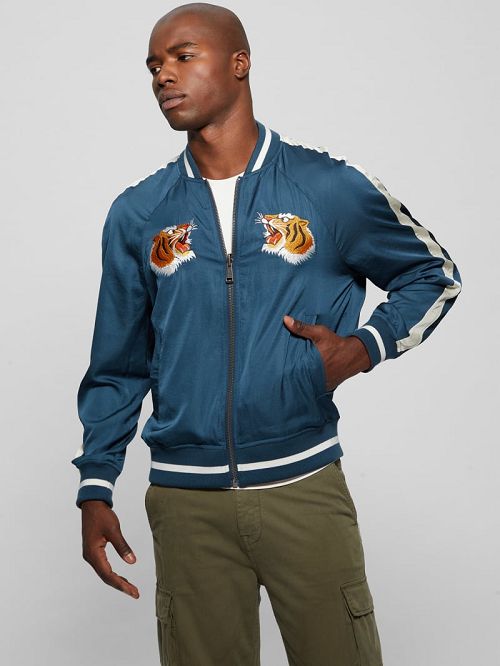 Guess Irvine Reversible Souvenir Jacket Blauw | GUESS-SN30726