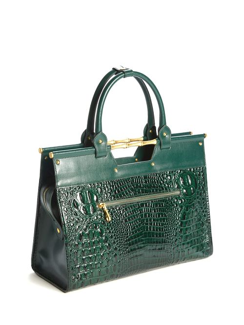 Guess Isa Crocodile-Embossed Leather Satchel Grijs | GUESS-SN29231