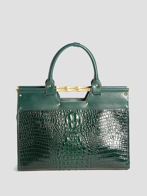 Guess Isa Crocodile-Embossed Leather Satchel Grijs | GUESS-SN29231