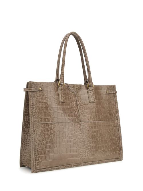 Guess Isa Crocodile-Embossed Leather Tote Bruin | GUESS-SN29401