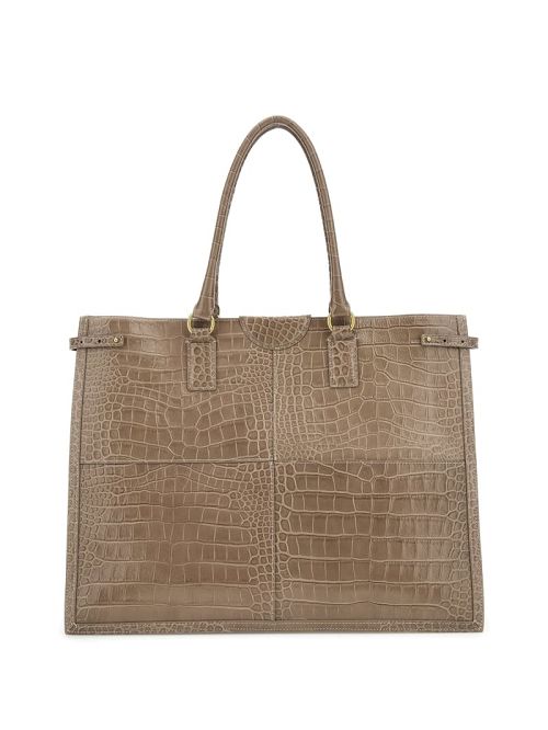 Guess Isa Crocodile-Embossed Leather Tote Bruin | GUESS-SN29401