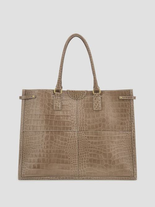 Guess Isa Crocodile-Embossed Leather Tote Bruin | GUESS-SN29401